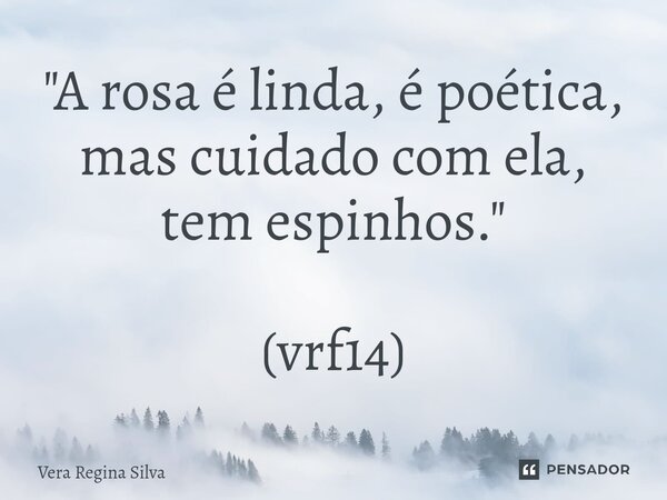 ⁠"A rosa é linda, é poética, mas cuidado com ela, tem espinhos." (vrf14)... Frase de Vera Regina Silva.