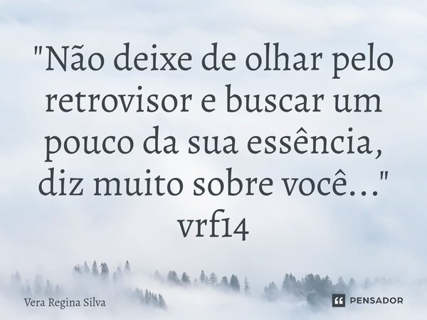 ⁠"Não deixe de olhar pelo retrovisor e buscar um pouco da sua essência, diz muito sobre você..." vrf14... Frase de Vera Regina Silva.