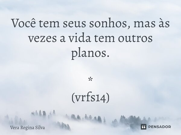 ⁠Você tem seus sonhos, mas às vezes a vida tem outros planos. * (vrfs14)... Frase de Vera Regina Silva.