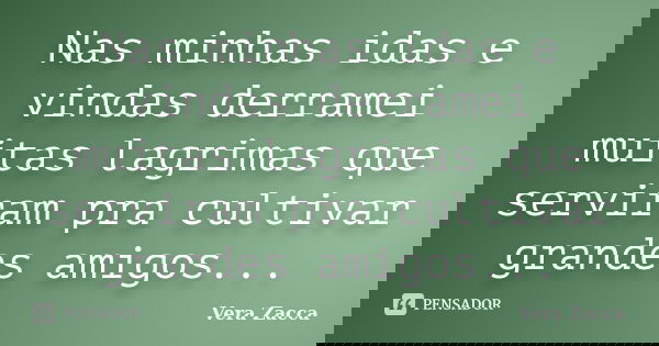Nas minhas idas e vindas derramei muitas lagrimas que serviram pra cultivar grandes amigos...... Frase de Vera Zacca.