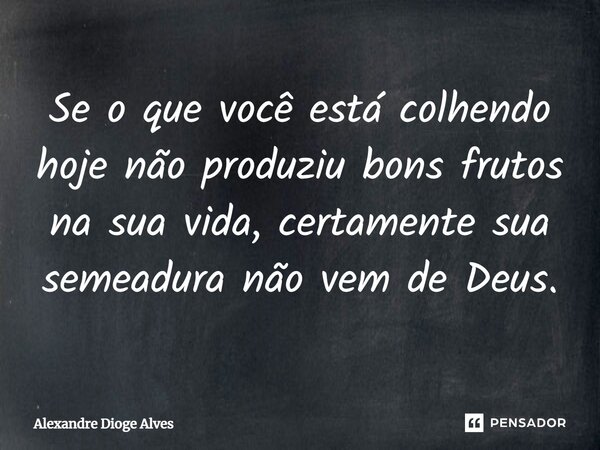 Se o que você está colhendo hoje não produziu bons frutos na sua vida, certamente sua semeadura não vem de Deus.... Frase de Alexandre Dioge Alves.