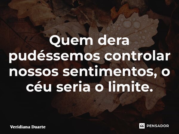 ⁠Quem dera pudéssemos controlar nossos sentimentos, o céu seria o limite.... Frase de Veridiana Duarte.