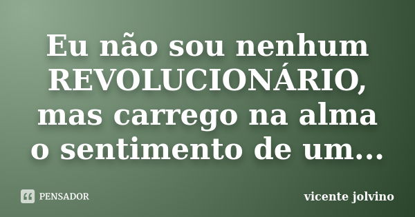 Eu não sou nenhum REVOLUCIONÁRIO, mas carrego na alma o sentimento de um...... Frase de Vicente Jolvino.