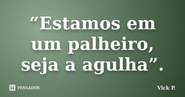 “Estamos em um palheiro, seja a agulha”.... Frase de Vick P..