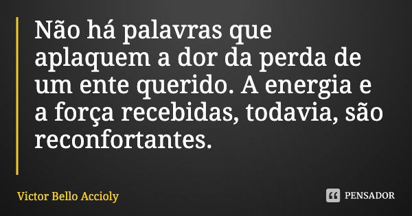 Não há palavras que aplaquem a dor da perda de um ente querido. A energia e a força recebidas, todavia, são reconfortantes.... Frase de Victor Bello Accioly.