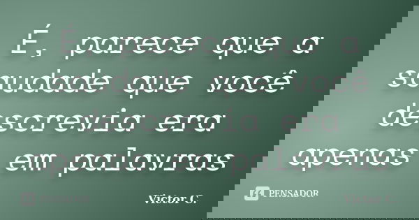 É, parece que a saudade que você descrevia era apenas em palavras... Frase de Victor C..