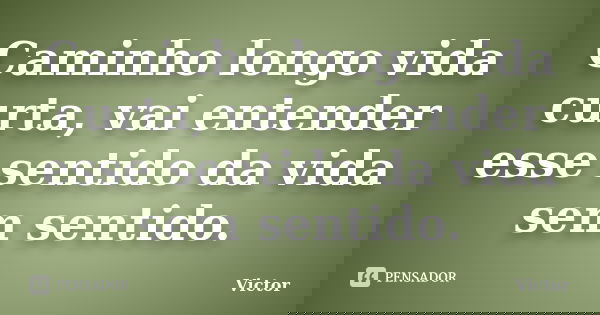 Caminho longo vida curta, vai entender esse sentido da vida sem sentido.... Frase de Victor.