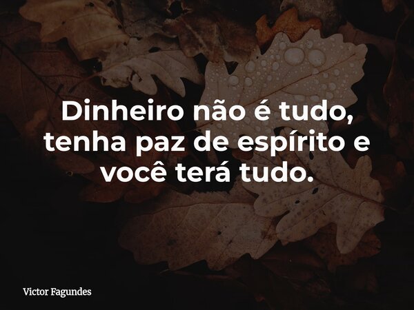 Dinheiro não é tudo, tenha paz de espírito e você terá tudo.... Frase de Victor Fagundes.
