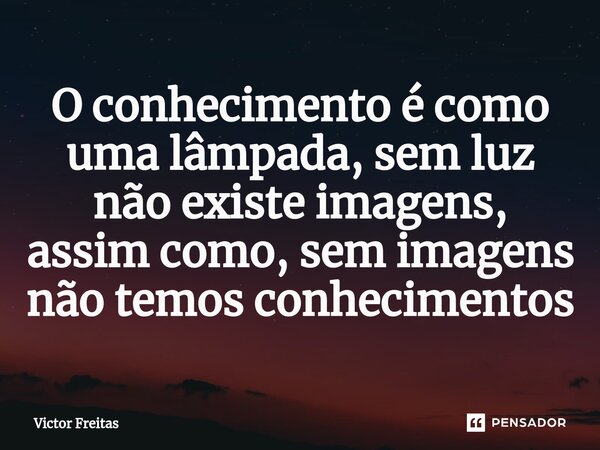 O conhecimento é como uma lâmpada, sem luz não existe imagens, assim como, sem imagens não temos conhecimentos⁠... Frase de Victor Freitas.