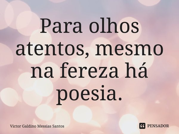 ⁠Para olhos atentos, mesmo na fereza há poesia.... Frase de Victor Galdino Messias Santos.