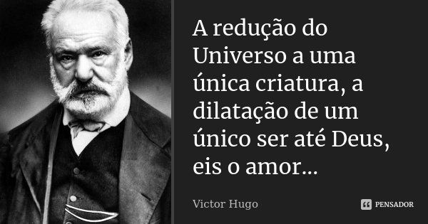 A redução do Universo a uma única criatura, a dilatação de um único ser até Deus, eis o amor...... Frase de Victor Hugo.
