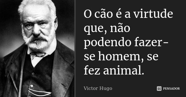 O cão é a virtude que, não podendo fazer-se homem, se fez animal.... Frase de Victor Hugo.