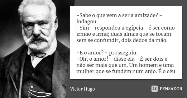 Sabe O Que Vem A Ser A Amizade Victor Hugo