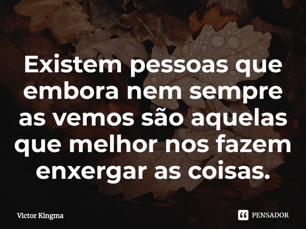 ⁠Existem pessoas que embora nem sempre as vemos são aquelas que melhor nos fazem enxergar as coisas.... Frase de Victor Kingma.