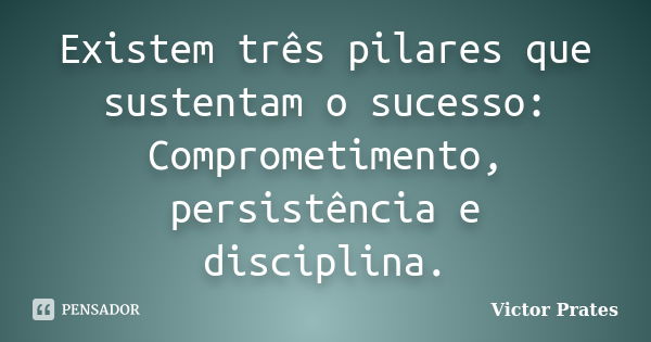 Existem três pilares que sustentam o sucesso: Comprometimento, persistência e disciplina.... Frase de Victor Prates.