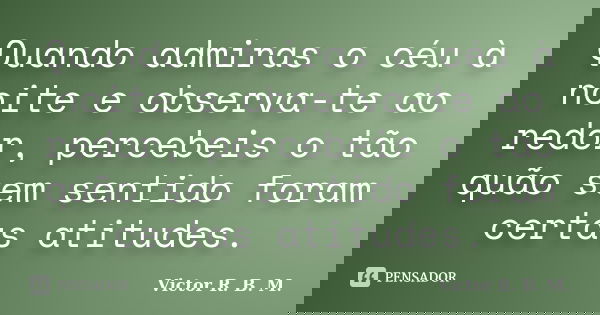 Quando admiras o céu à noite e observa-te ao redor, percebeis o tão quão sem sentido foram certas atitudes.... Frase de Victor R. B. M..