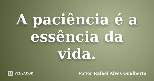 A paciência é a essência da vida.... Frase de Victor Rafael Alves Gualberto.