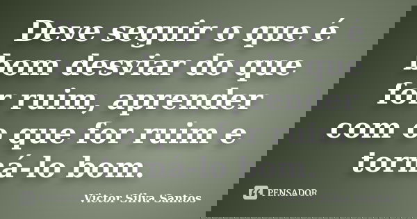 Deve seguir o que é bom desviar do que for ruim, aprender com o que for ruim e torná-lo bom.... Frase de Victor Silva Santos.