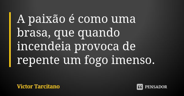 A paixão é como uma brasa, que quando incendeia provoca de repente um fogo imenso.... Frase de Victor Tarcitano.