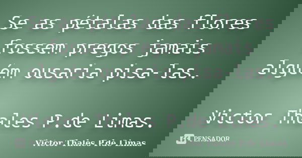Se as pétalas das flores fossem pregos jamais alguém ousaria pisa-las. Victor Thales P.de Limas.... Frase de Victor Thales P.de Limas..