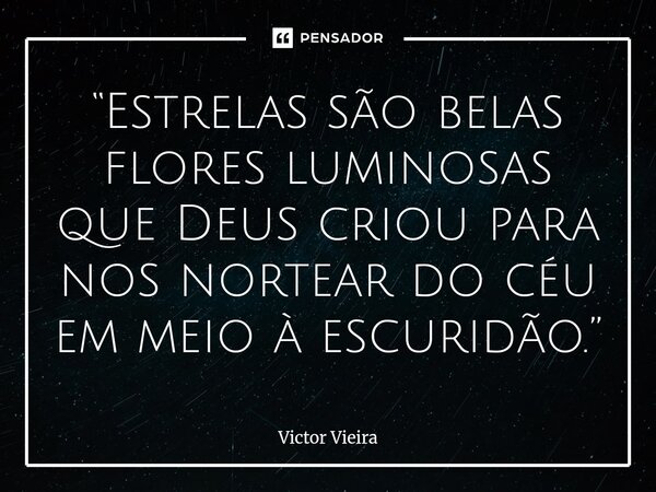 “⁠Estrelas são belas flores luminosas que Deus criou para nos nortear do céu em meio à escuridão.”... Frase de Victor Vieira.