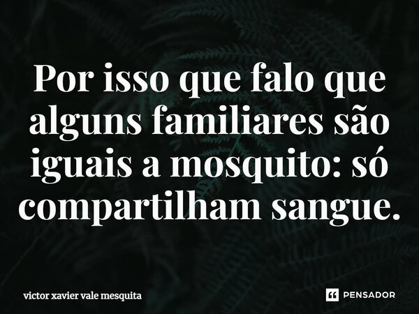 ⁠Por isso que falo que alguns familiares são iguais a mosquito: só compartilham sangue.... Frase de victor xavier vale mesquita.