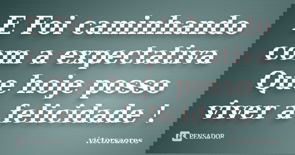 E Foi caminhando com a expectativa Que hoje posso viver a felicidade !... Frase de victorsaores.
