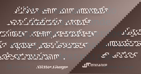 Vivo em um mundo solitário onde lagrimas nem perdoes mudarão oque palavras e atos destruíram .... Frase de Victtor George.