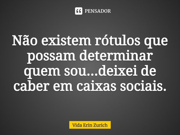 ⁠Não existem rótulos que possam determinar quem sou...deixei de caber em caixas sociais.... Frase de Vida Erin Zurich.