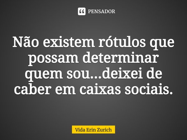 ⁠Não existem rótulos que possam determinar quem sou...deixei de caber em caixas sociais.... Frase de Vida Erin Zurich.