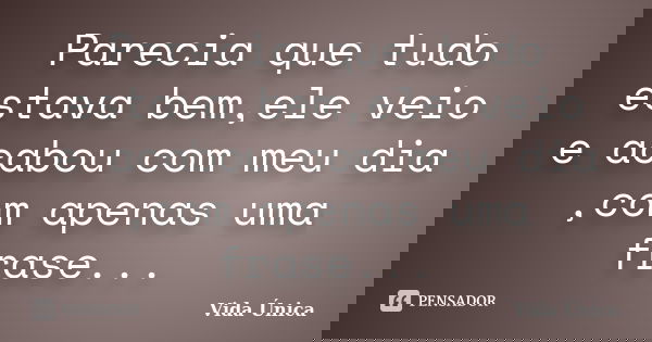 Parecia que tudo estava bem,ele veio e acabou com meu dia ,com apenas uma frase...... Frase de Vida Única!.