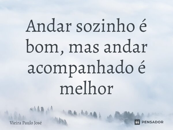 ⁠Andar sozinho é bom, mas andar acompanhado é melhor... Frase de Vieira Paulo José.