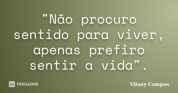 "Não procuro sentido para viver, apenas prefiro sentir a vida".... Frase de Vilany Campos.