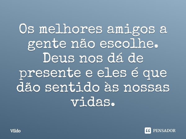 Os melhores amigos a gente não escolhe. Deus nos dá de presente e eles é que dão sentido às nossas vidas.... Frase de ViLdo.