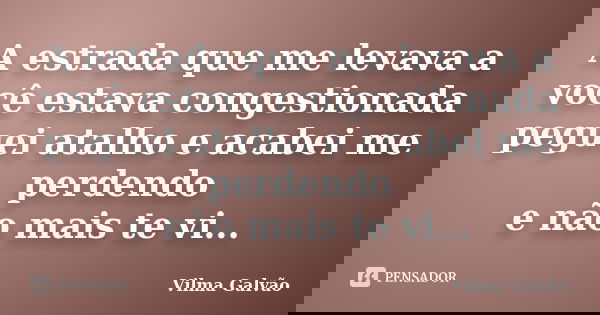 A estrada que me levava a você estava congestionada peguei atalho e acabei me perdendo e não mais te vi...... Frase de Vilma Galvão.