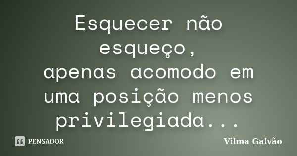 Esquecer não esqueço, apenas acomodo em uma posição menos privilegiada...... Frase de Vilma Galvão.