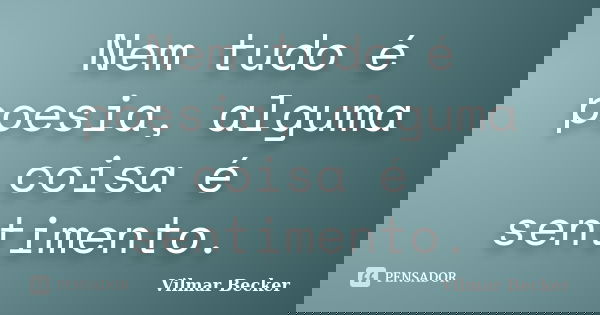 Nem tudo é poesia, alguma coisa é sentimento.... Frase de Vilmar Becker.