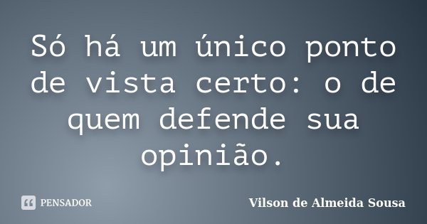 Só há um único ponto de vista certo: o de quem defende sua opinião.... Frase de Vilson de Almeida Sousa.