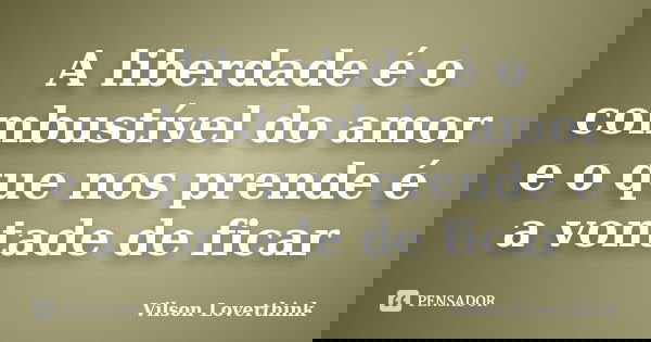 A liberdade é o combustível do amor e o que nos prende é a vontade de ficar... Frase de Vilson Loverthink.