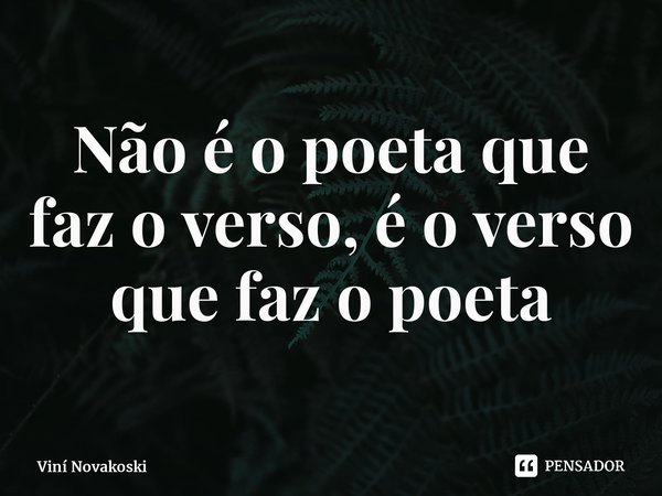 ⁠Não é o poeta que faz o verso, é o verso que faz o poeta... Frase de Viní Novakoski.