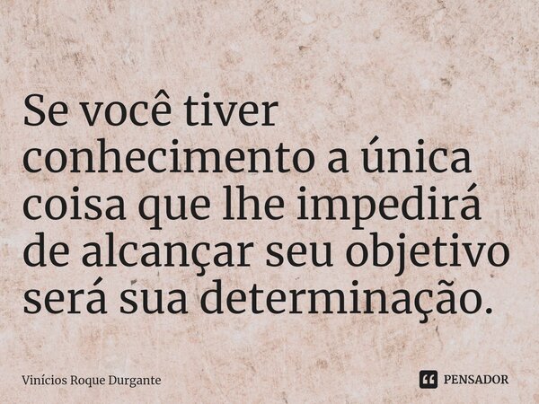 ⁠Se você tiver conhecimento a única coisa que lhe impedirá de alcançar seu objetivo será sua determinação.... Frase de Vinícios Roque Durgante.