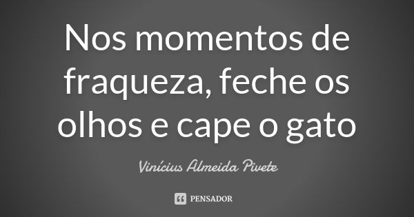 Nos momentos de fraqueza, feche os olhos e cape o gato... Frase de Vinícius Almeida Pivete.