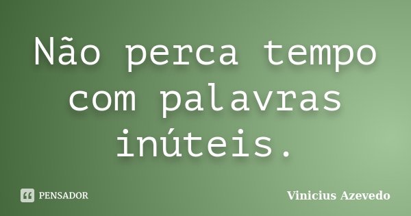 Não perca tempo com palavras inúteis.... Frase de Vinicius Azevedo.