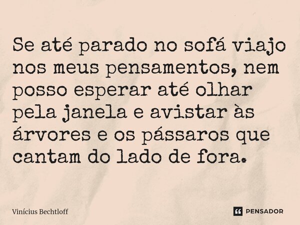 ⁠Se até parado no sofá viajo nos meus pensamentos, nem posso esperar até olhar pela janela e avistar às árvores e os pássaros que cantam do lado de fora.... Frase de Vinícius Bechtloff.