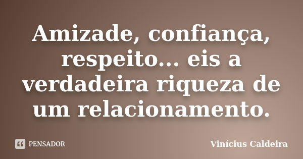 Amizade, confiança, respeito... eis a verdadeira riqueza de um relacionamento.... Frase de Vinícius Caldeira.