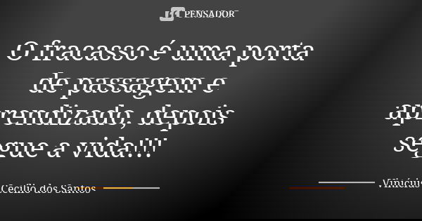 O fracasso é uma porta de passagem e aprendizado, depois segue a vida!!!... Frase de Vinícius Cecílio dos Santos.