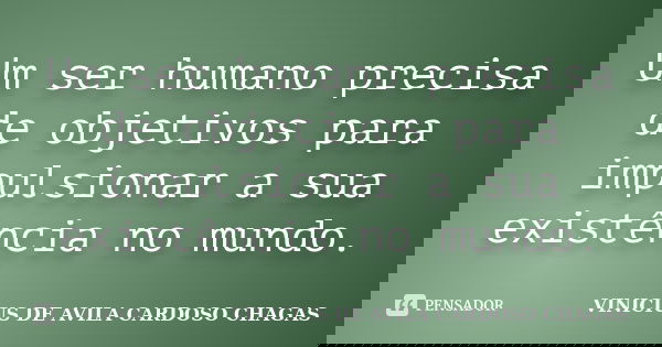 Um ser humano precisa de objetivos para impulsionar a sua existência no mundo.... Frase de VINICIUS DE AVILA CARDOSO CHAGAS.