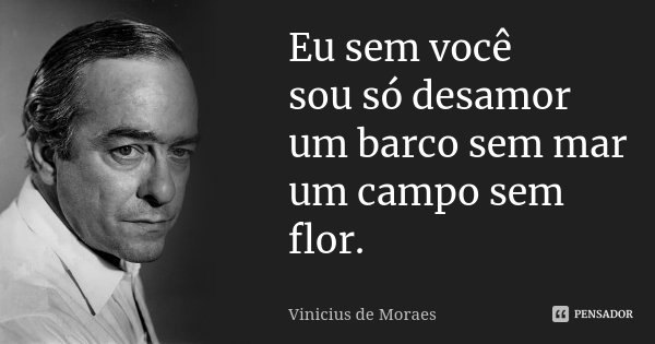 Eu sem você sou só desamor um barco sem mar um campo sem flor.... Frase de Vinícius de Moraes.