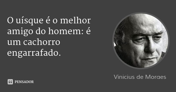 O uísque é o melhor amigo do homem: é um cachorro engarrafado.... Frase de Vinicius de Moraes.