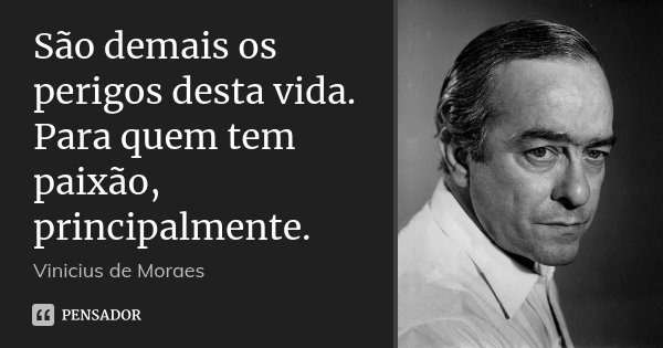 São demais os perigos desta vida. Para quem tem paixão, principalmente.... Frase de Vinicius de Moraes.